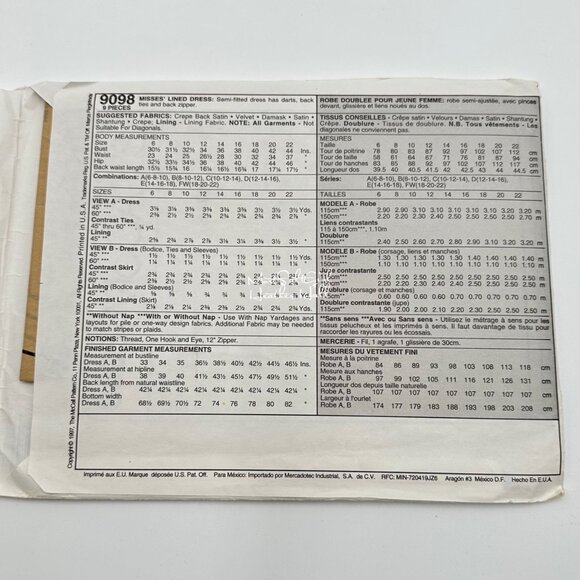 McCall's 9098 Evening Elegance Misses UNCUT Size 12-14-16 Dress Back Bow - Picture 2 of 4